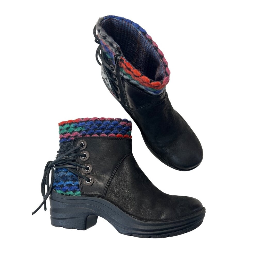 Bionica Black Leather Boots W/ Multicolor Knit  Size 6.5
